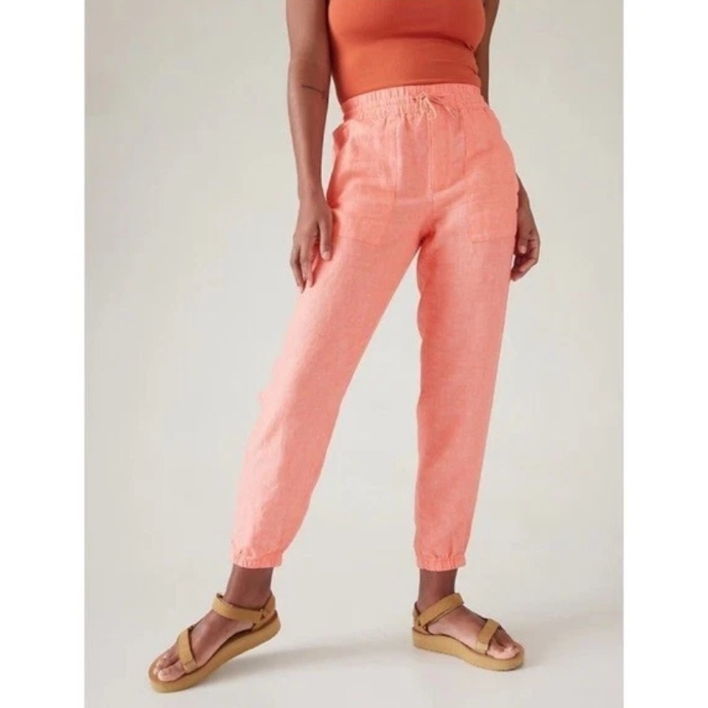 ATHLETA Retreat Linen Jogger Pants Coral Red Lightweight